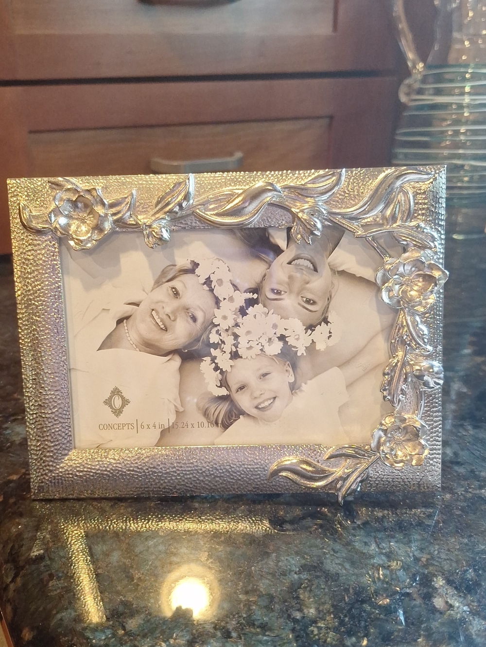 Concepts In Time Silver Metal Frame With Floral Accents